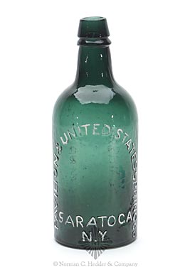 "Pavilion & United States Spring Co / Saratoga / N.Y." - "Pavilion Water / Aperient" Mineral Water Bottle, T #S45B