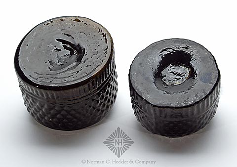 Two Blown Three Mold Geometric Inkwells, GII-16 and GII-18b