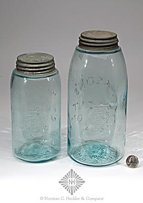 Two "Mason's / Patent / Nov 30th / 1858" - "CFJCO" Fruit Jars, L #1929 and #1929-1