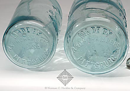 Two "Mason's / Patent / Nov 30th / 1858" - "CFJCO" Fruit Jars, L #1929 and #1929-1