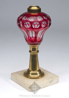 Cut Overlay Oil Lamp, Similar in form and construction to B/K #2343