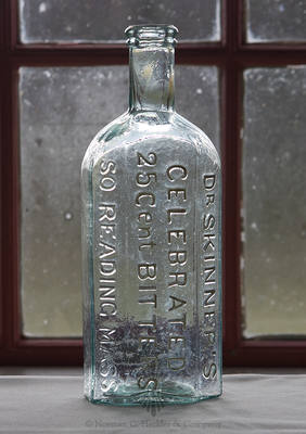 "Dr Skinner's / Celebrated / 25 Cent Bitters / So. Reading Mass" Bitters Bottle, R/H #S-115