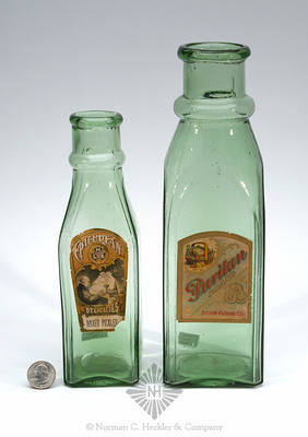 Two Labeled Cathedral Pickle Bottles, Similar in form and construction to Z pg. 454, top right