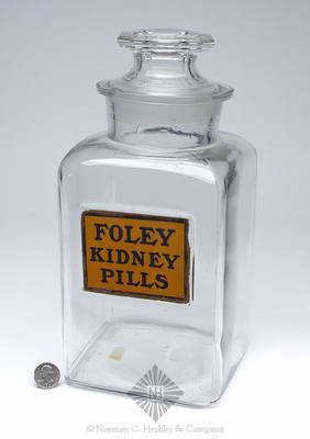 Label Under Glass "Foley / Kidney / Pills" Countertop Advertising Jar