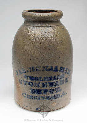 "Jas. Benjamin. / Wholesale / Stoneware / Depot. / Cincinnati. O." Stoneware Storage Jar