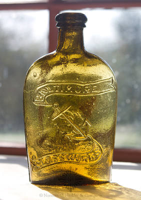 Anchor And "Baltimore / Glassworks" - Sheaf Of Wheat Pictorial Flask, GXIII-49