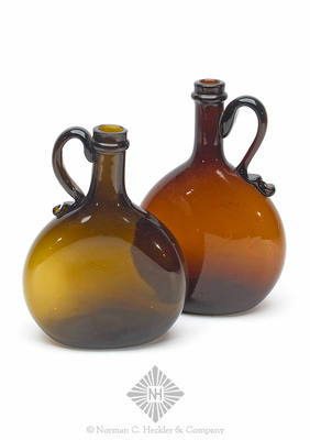 Two Freeblown Handled Whiskey Bottles, Similar in form and construction to MW plate 48, top right