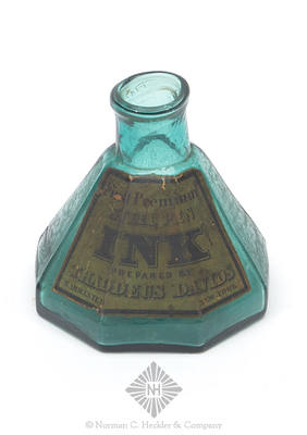 Labeled "Finest Premium / Steel Pen / Ink / Prepared By / Thaddeus Davids / Warranted New York" Umbrella Ink Bottle, C #143