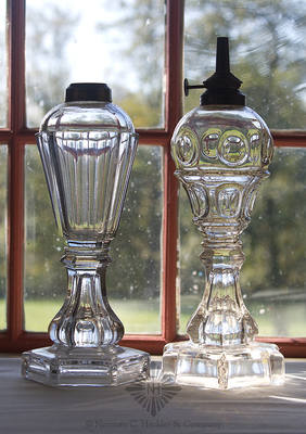 Two Pressed Glass Fluid Lamps, B/K #2092 and #2116