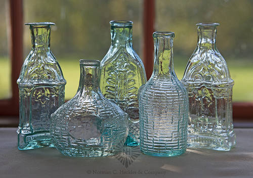 Lot Of Five Fancy Cologne Bottles, Similar to MW pg. 395, #1 and #2 and pg. 397, #9 and #15