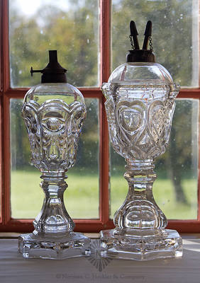 Two Pressed Glass Fluid Lamps, B/K #2161