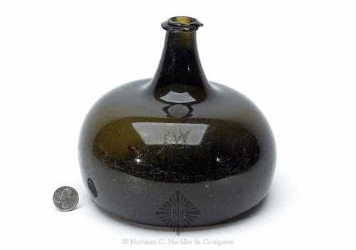 Black Glass Onion Wine Bottle, Similar in form and construction to AG pg. 73, right