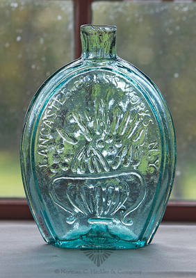 Cornucopia - Urn And "Lancaster, Glass. Works N.Y" Pictorial Flask, GIII-16