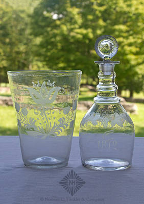 Two Stiegel Type Engraved Glass Items, McK plate 48, #3, Type 23 stopper and McK plate 22, #2