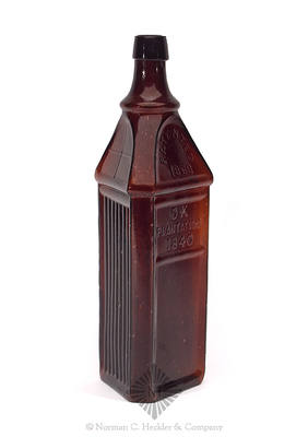 "OK / Plantation / 1840 / Patented / 1863" Figural Bitters Type Bottle, R/H pg. 408