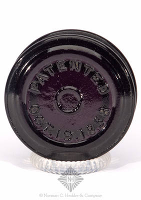 "Patented / Oct. 19. 1858" Lid Embossed Fruit Jar, L #1212