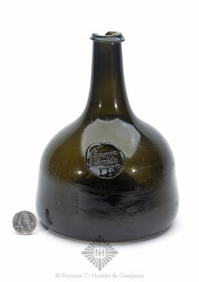 "Samuel / Smith / 1731" Sealed Black Glass Wine Bottle, Form similar to AG plate 20, seal similar to ASB pg. 695