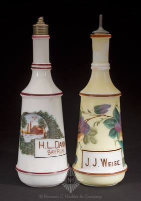 Two Hand Painted Personalized Barber Bottles