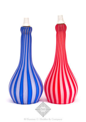 Pair Of Striped Art Glass Barber Bottles