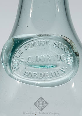 "Huile D'Olive Surfine / S.C. Dortic /. Bordeaux." Applied Seal Olive Oil Bottle, Similar in form and construction to AG plate 149, #2