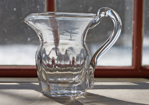 Pressed Glass Creamer, Similar in form and construction to PG plate 364, bottom right