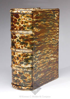 "Bennington / Battle" Flint Enamel Pottery Figural Book Flask, Similar in form and construction to Barret pg. 316