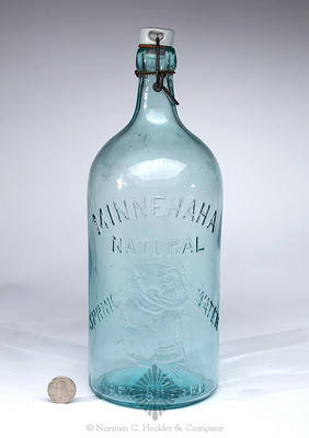 "Minnehaha / Natural / Spring (Full Figure Of Indian At Spring) Water / Registered" Spring Water Bottle, This bottle is referenced on pg. 60 of "Indian Bottles And Brands" by John Odell