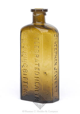 "Dr. Stephen Jewett's / Celebrated Health / Restoring Bitters / Rindge, N H." Bitters Bottle, R/H #J-37