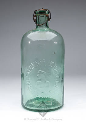 "Ogemaw Spring Water / (Bust Of Indian In Headdress) / Bay City, Mich." Spring Water Bottle, This bottle is referenced on pg. 66 of "Indian Bottles And Brands" by John Odell