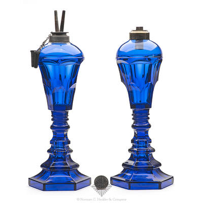 Pair Of Pressed Glass Fluid Lamps, JK fig. 200