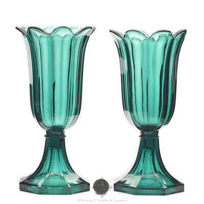 Pair Of Pressed Glass Tulip Vases, Similar in form and construction to B/K #3021 Type b